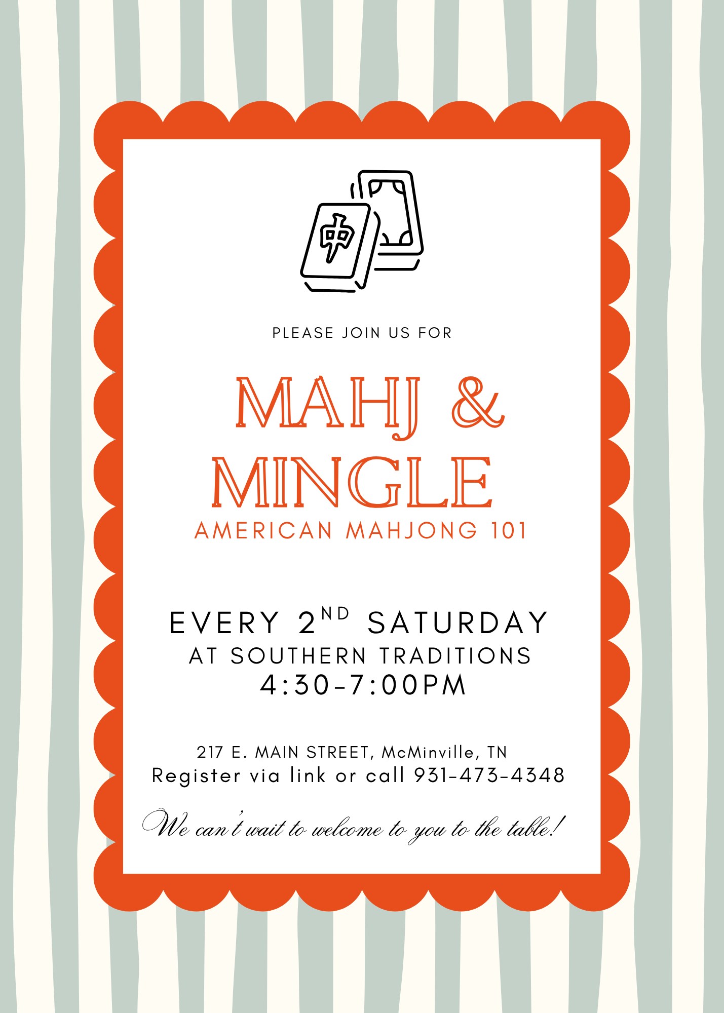Southern Traditions 2nd Saturday Mahj & Mingle: April 11th, 4:30-7:00pm