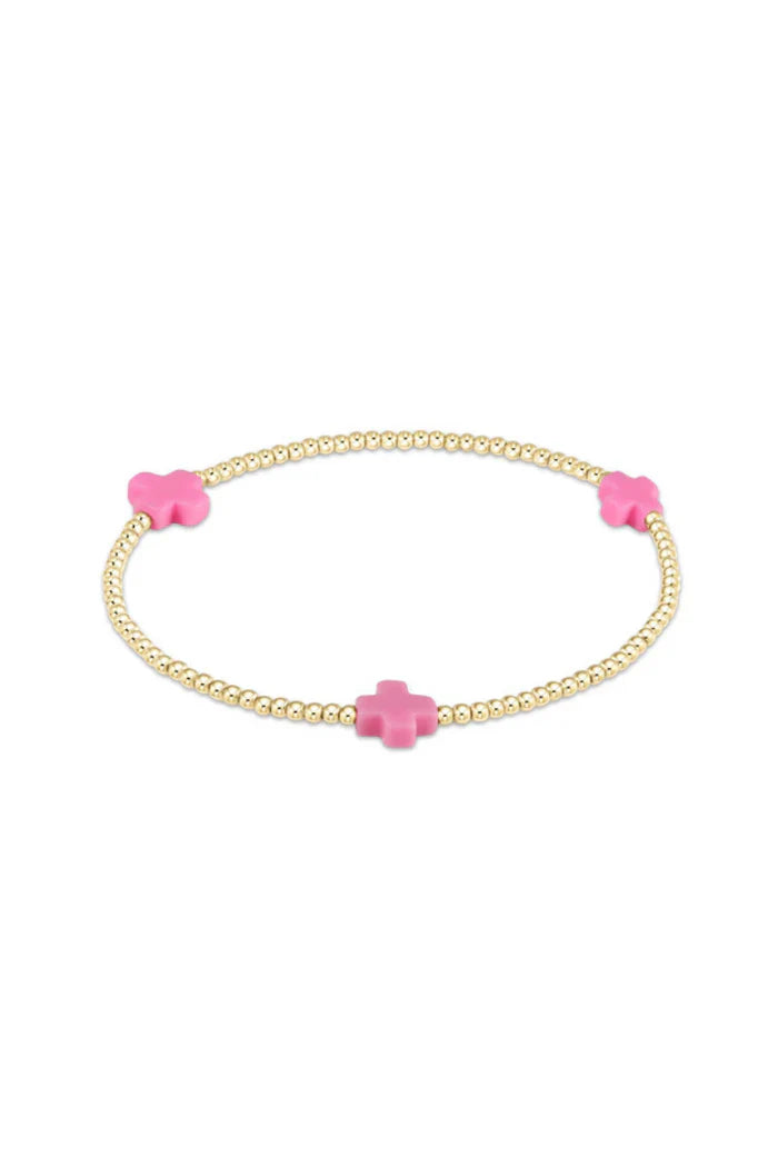 signature cross gold pattern 2mm bead bracelet - bright pink