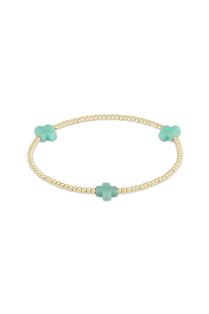 signature cross gold pattern 2mm bead bracelet - mint