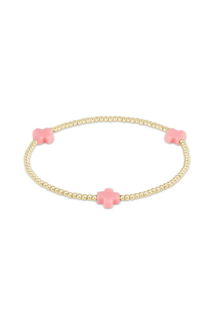 signature cross gold pattern 2mm bead bracelet - pink