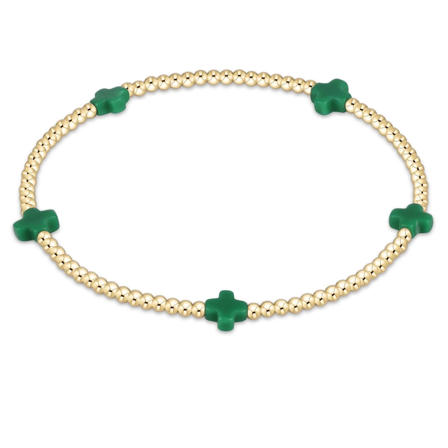 signature cross gold pattern 2mm bead bracelet - emerald