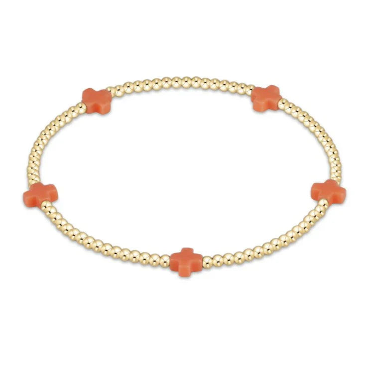signature cross gold pattern 2mm bead bracelet - coral