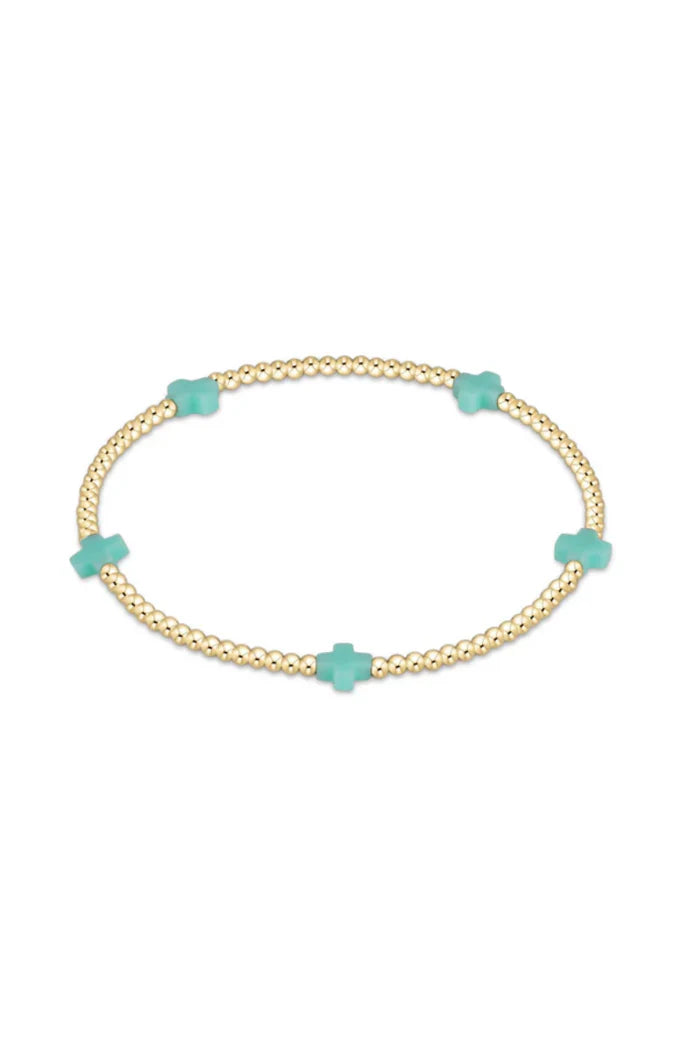 signature cross gold pattern 2mm bead bracelet - mint