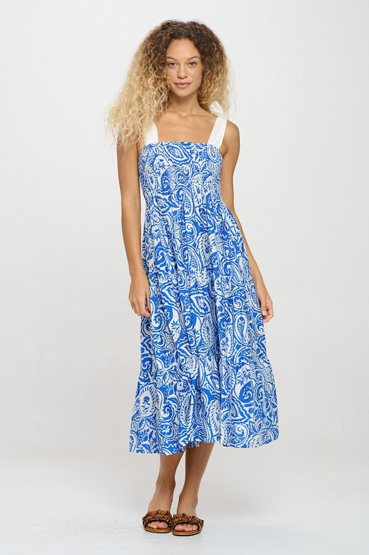 Athena Blue Paisley Smock Dress