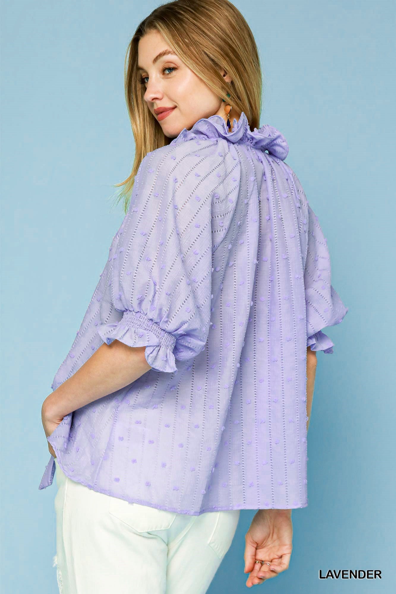 Willow Tie-Neck Top – Textured Lavender Blue Blouse