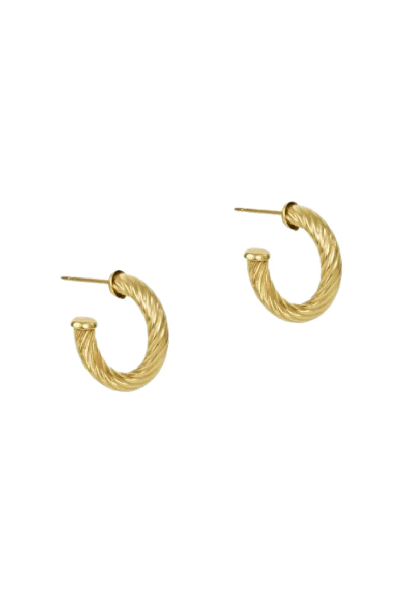 round gold 0.5" post hoop - 4mm - textured twist