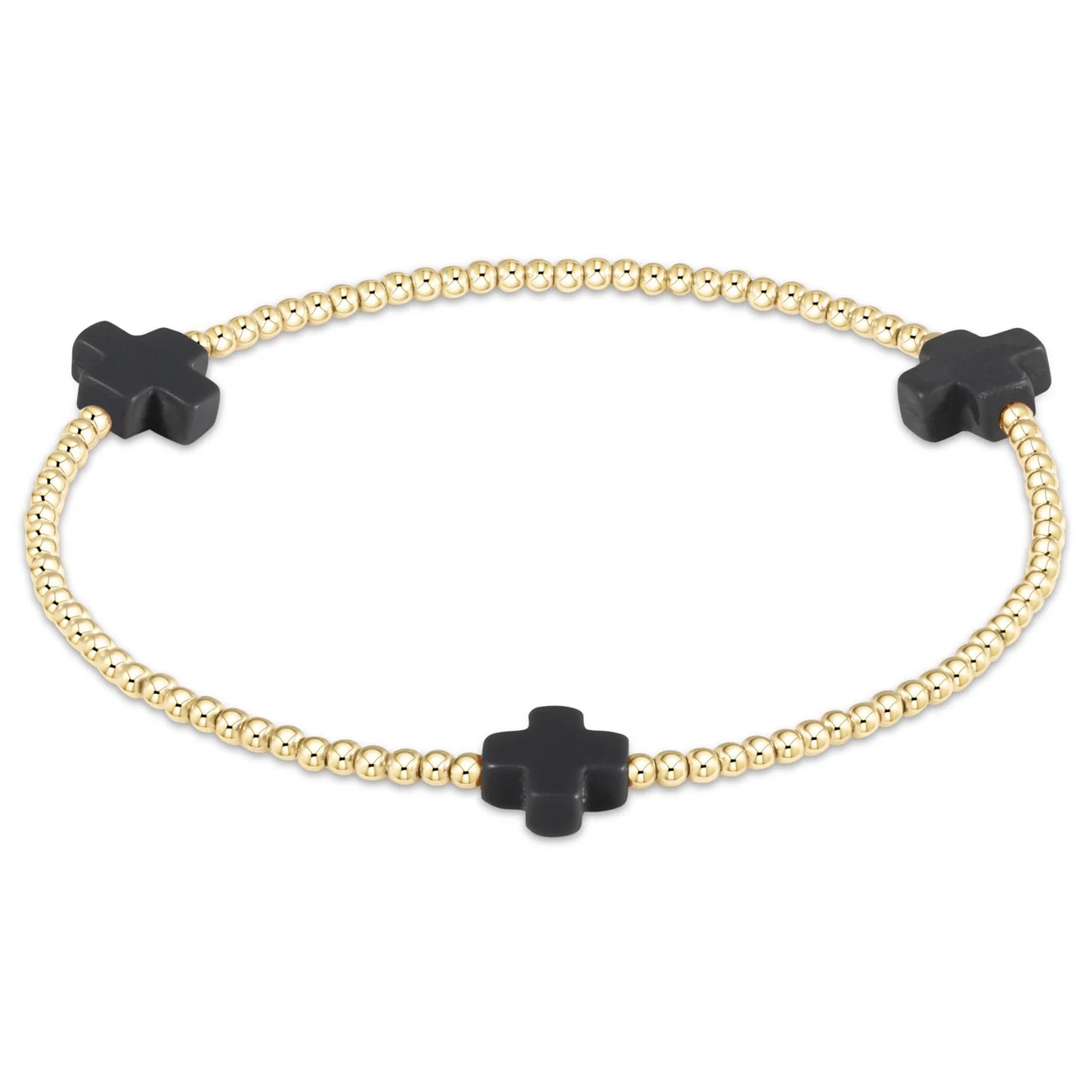 signature cross gold pattern 2mm bead bracelet - Onyx