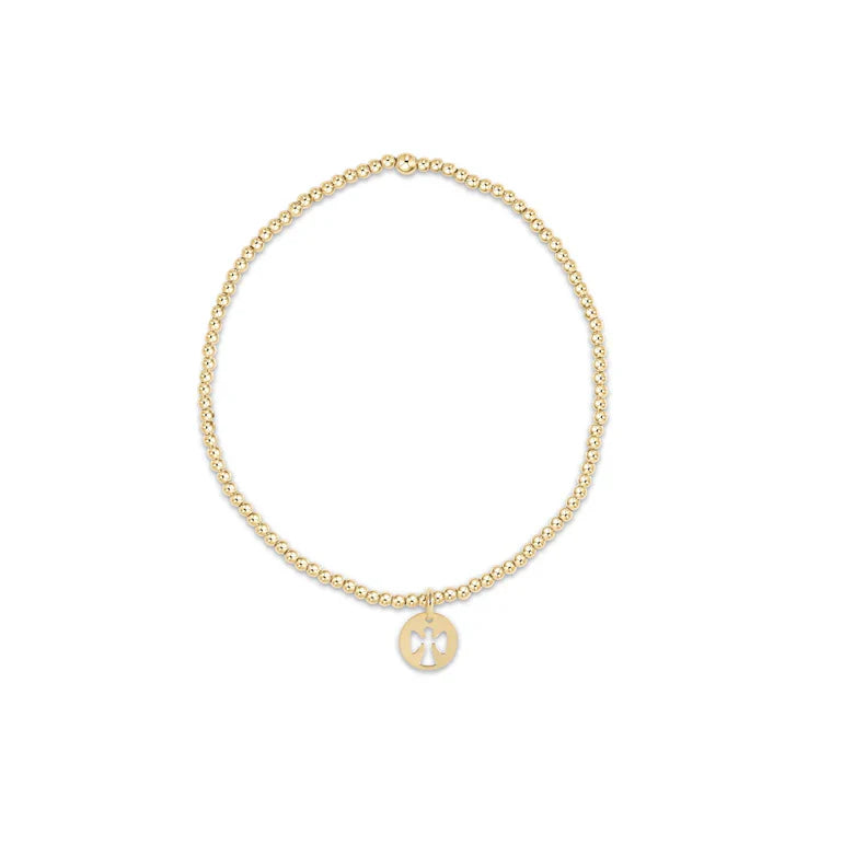 Classic Gold 2mm Bead Bracelet - Guardian Angel Small Gold Disc