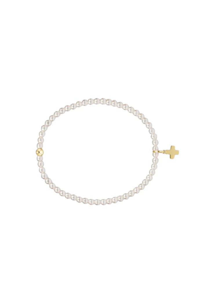 classic pearl 3mm bead bracelet: signature cross gold charm