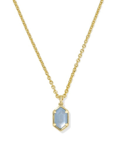 hallie short pendant necklace - gold sky blue mother of pearl