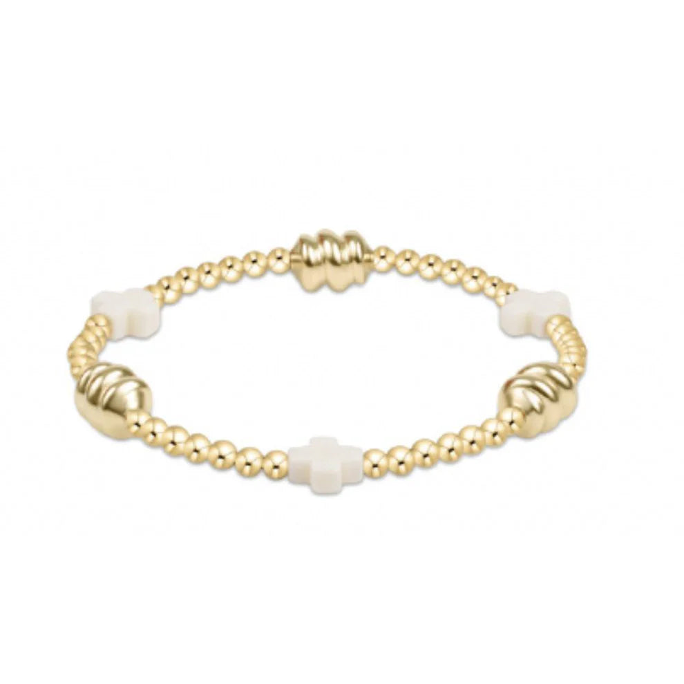 signature cross admire gold pattern 3mm bead bracelet - off-white