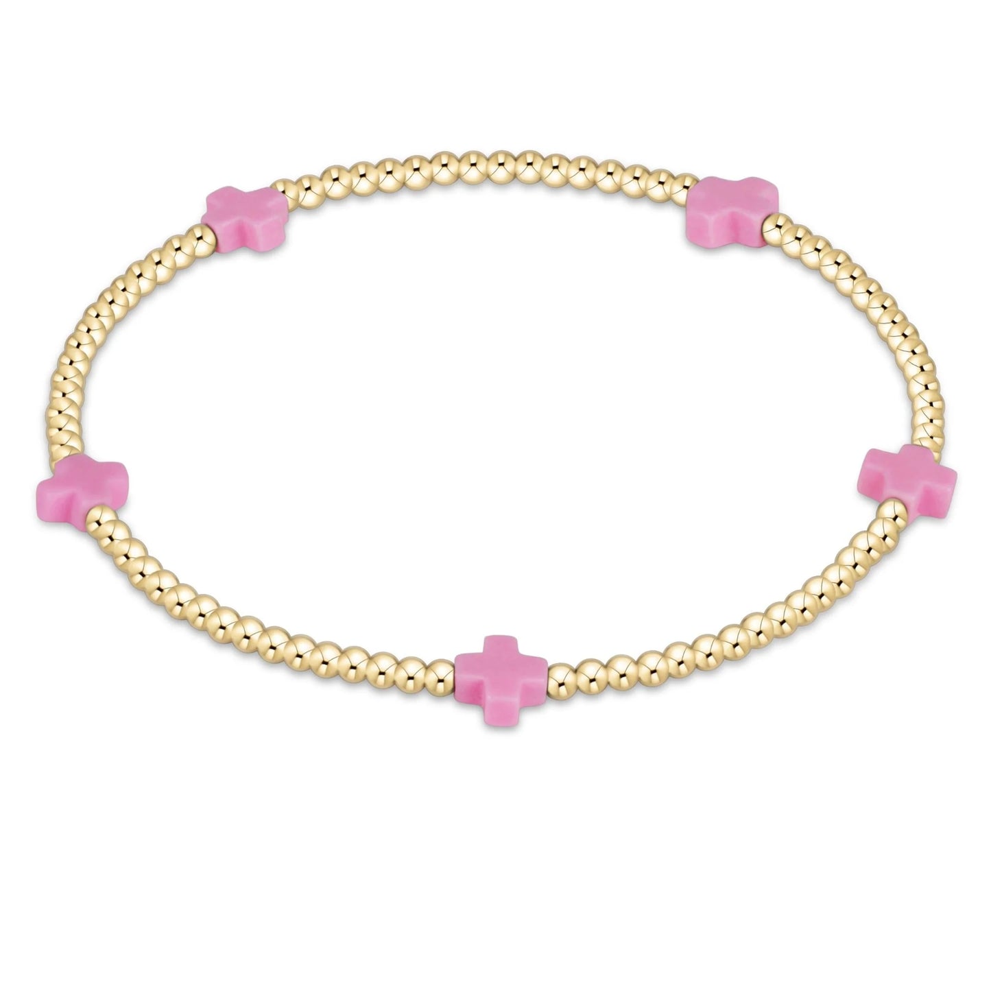 signature cross gold pattern 2mm bead bracelet - bright pink