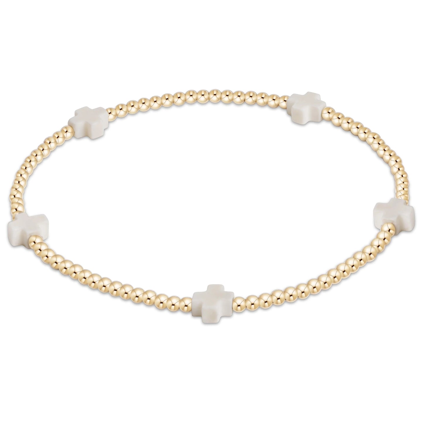signature cross gold pattern 2mm bead bracelet - off white