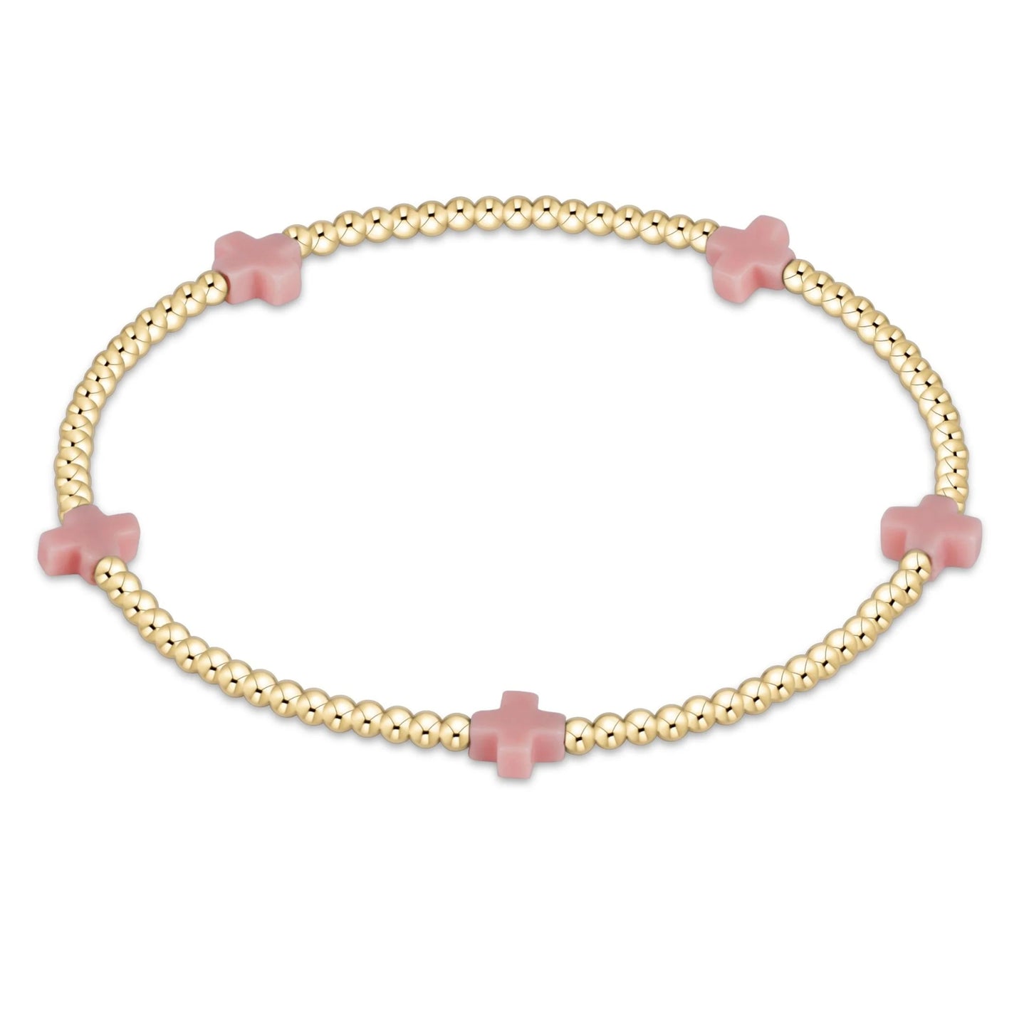 signature cross gold pattern 2mm bead bracelet - pink
