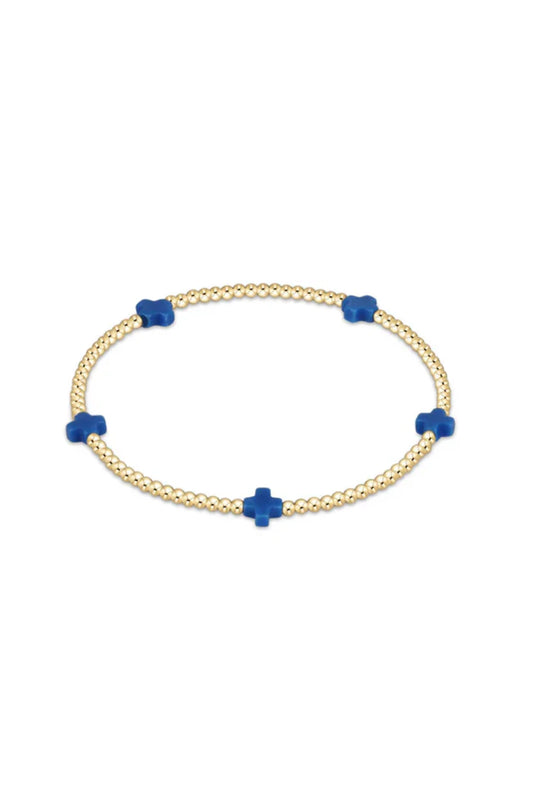 signature cross gold pattern 2mm bead bracelet - cobalt