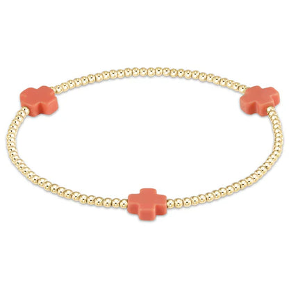 signature cross gold pattern 2mm bead bracelet - coral
