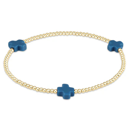 signature cross gold pattern 2mm bead bracelet - cobalt