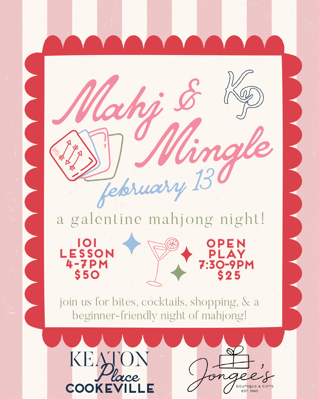 MAHJONG 101 LESSON - FRIDAY, FEB. 13TH (Sold Out)
