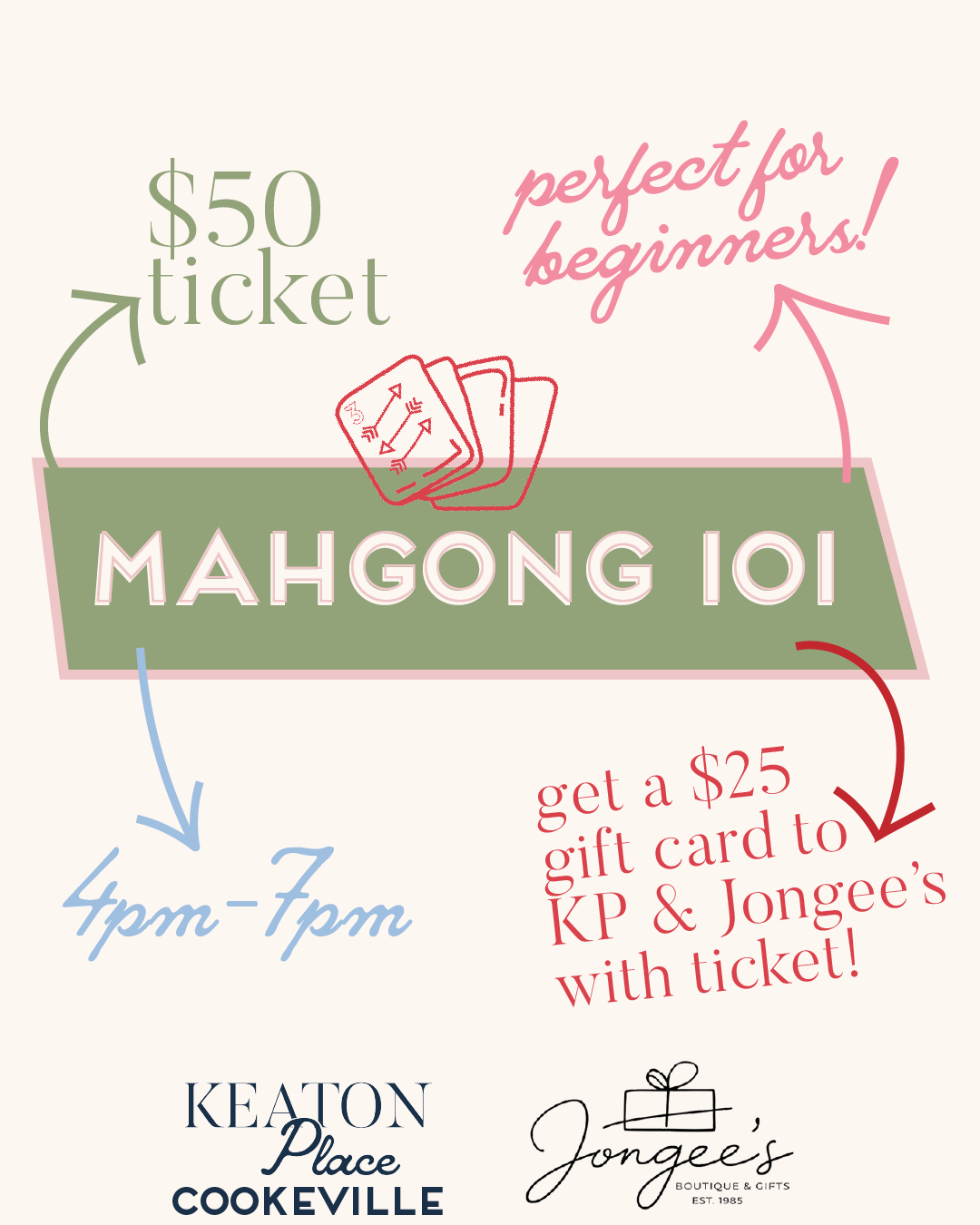 MAHJONG 101 LESSON - FRIDAY, FEB. 13TH (Sold Out)
