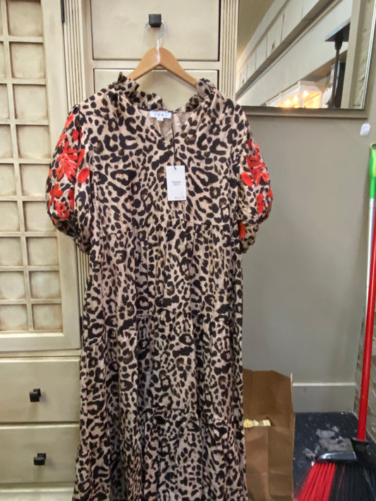 Sharon Puff Sleeve textured Cheetah Print THML Dress