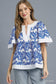 Floral Eyelet Split Neck Top