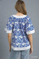 Floral Eyelet Split Neck Top