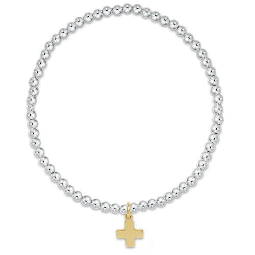 classic sterling mixed metal 3mm bead bracelet - signature cross gold charm