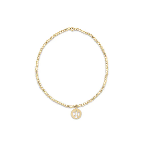 Classic Gold 2mm Bead Bracelet - Guardian Angel Small Gold Disc