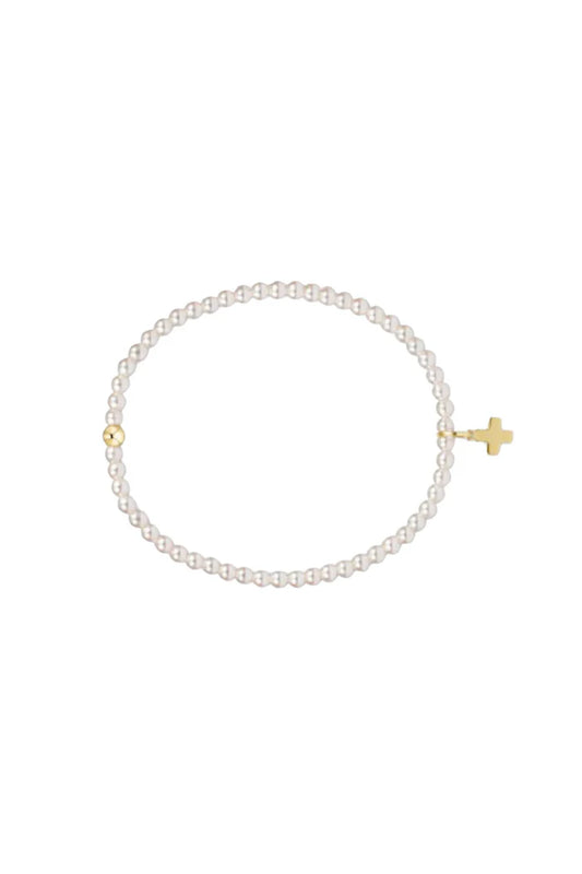 classic pearl 3mm bead bracelet - signature cross gold charm