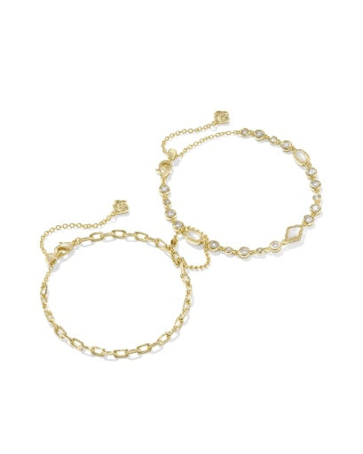 mini elisa abbie set of 2 delicate chain bracelets - gold white mix