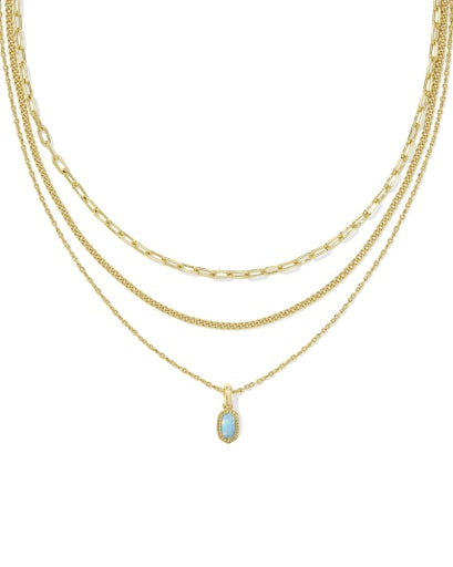 mini elisa triple strand necklace - gold light teal kyocera opal