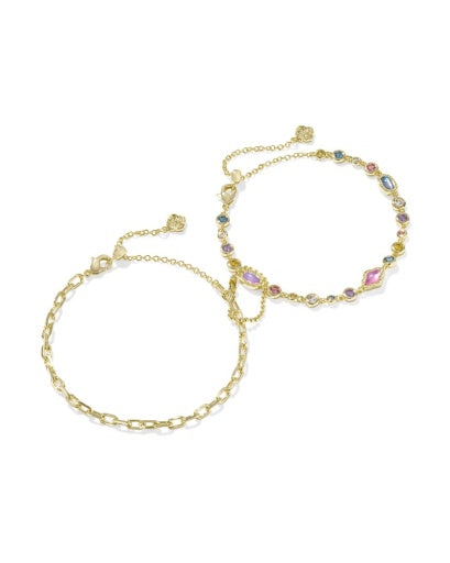 mini elisa abbie set of 2 delicate chain bracelets - gold multi mix