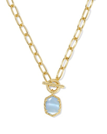 daphne link and chain necklace - gold light blue mother of pearl