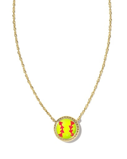 softball short pendant necklace - gold chartreuse magnesite