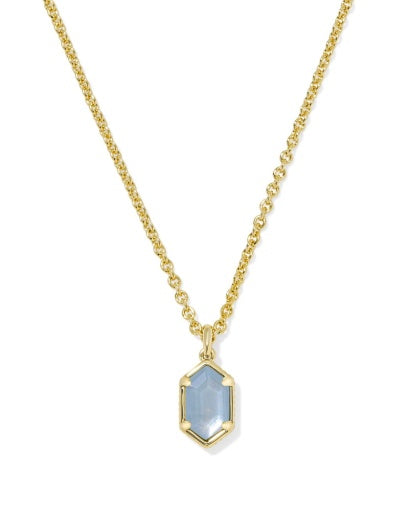 hallie short pendant necklace - gold sky blue mother of pearl