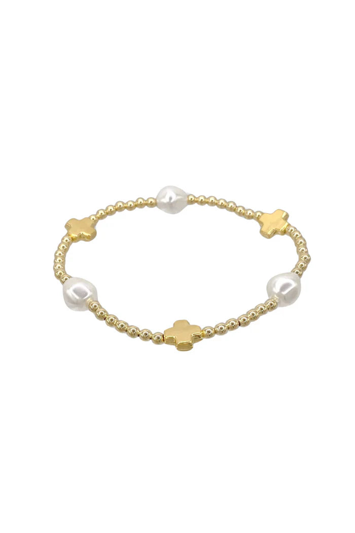 signature cross admire pearl pattern 3mm bead bracelet - gold