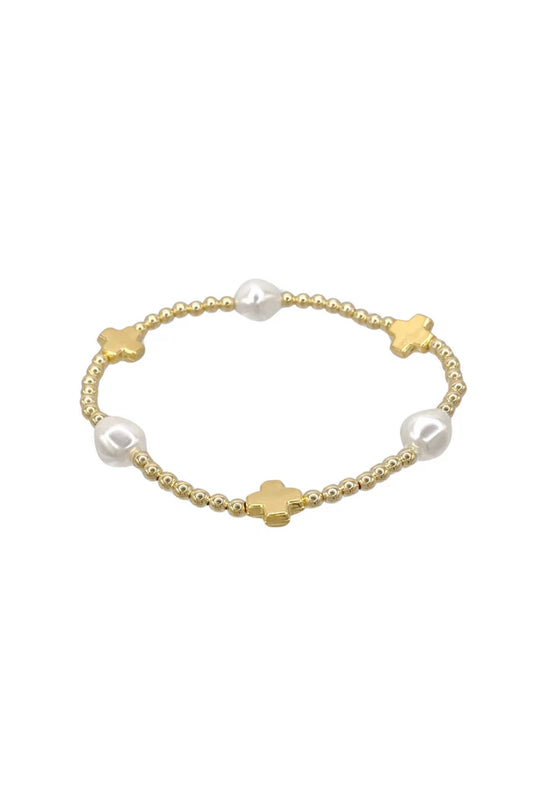 signature cross admire pearl pattern 3mm bead bracelet - gold