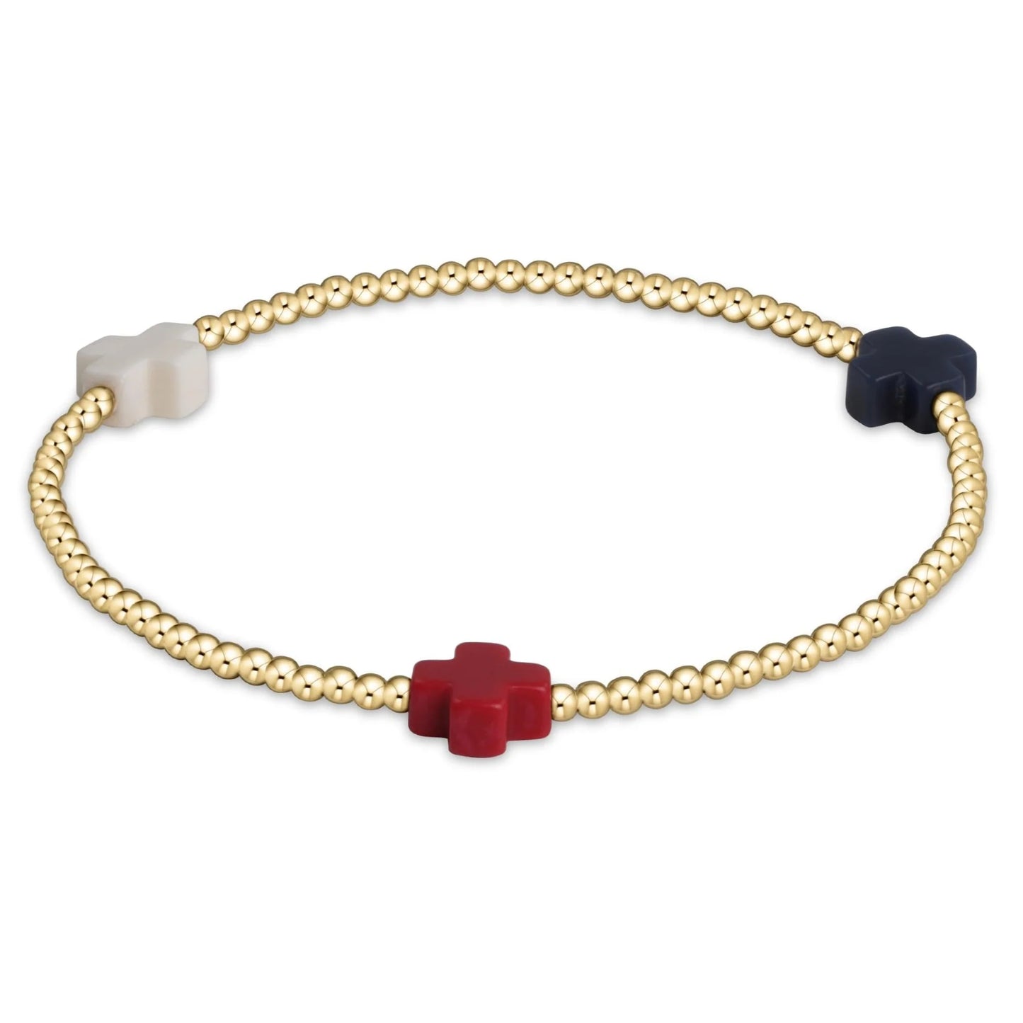 signature cross gold pattern 2mm bead bracelet - firecracker