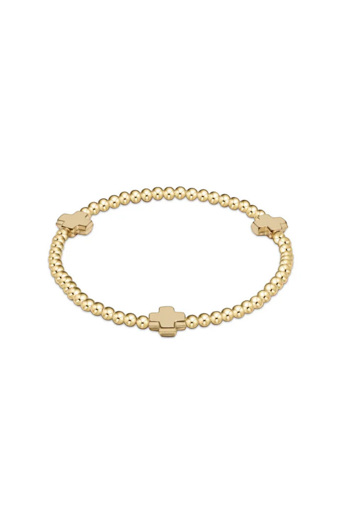 signature cross gold pattern 3mm bead bracelet - gold