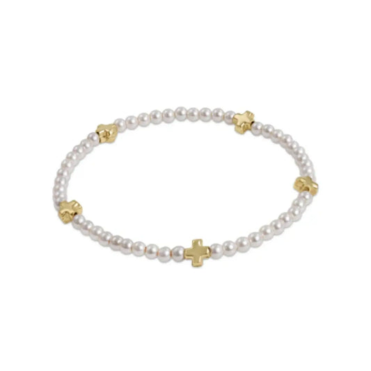 signature cross small pearl pattern 3MM bead bracelet